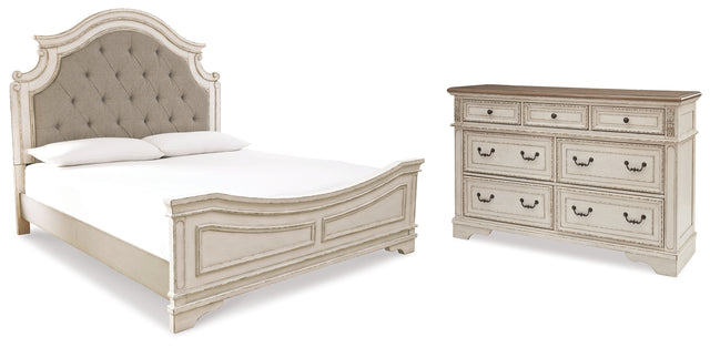 Realyn King Upholstered Panel Bed and Dresser (Bed Size: King)