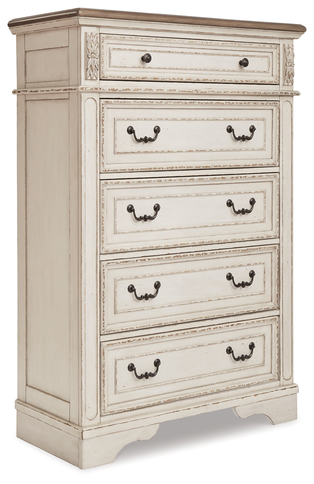 Realyn Queen Panel Bed, Dresser, Mirror and Chest (Bed Size: Queen)