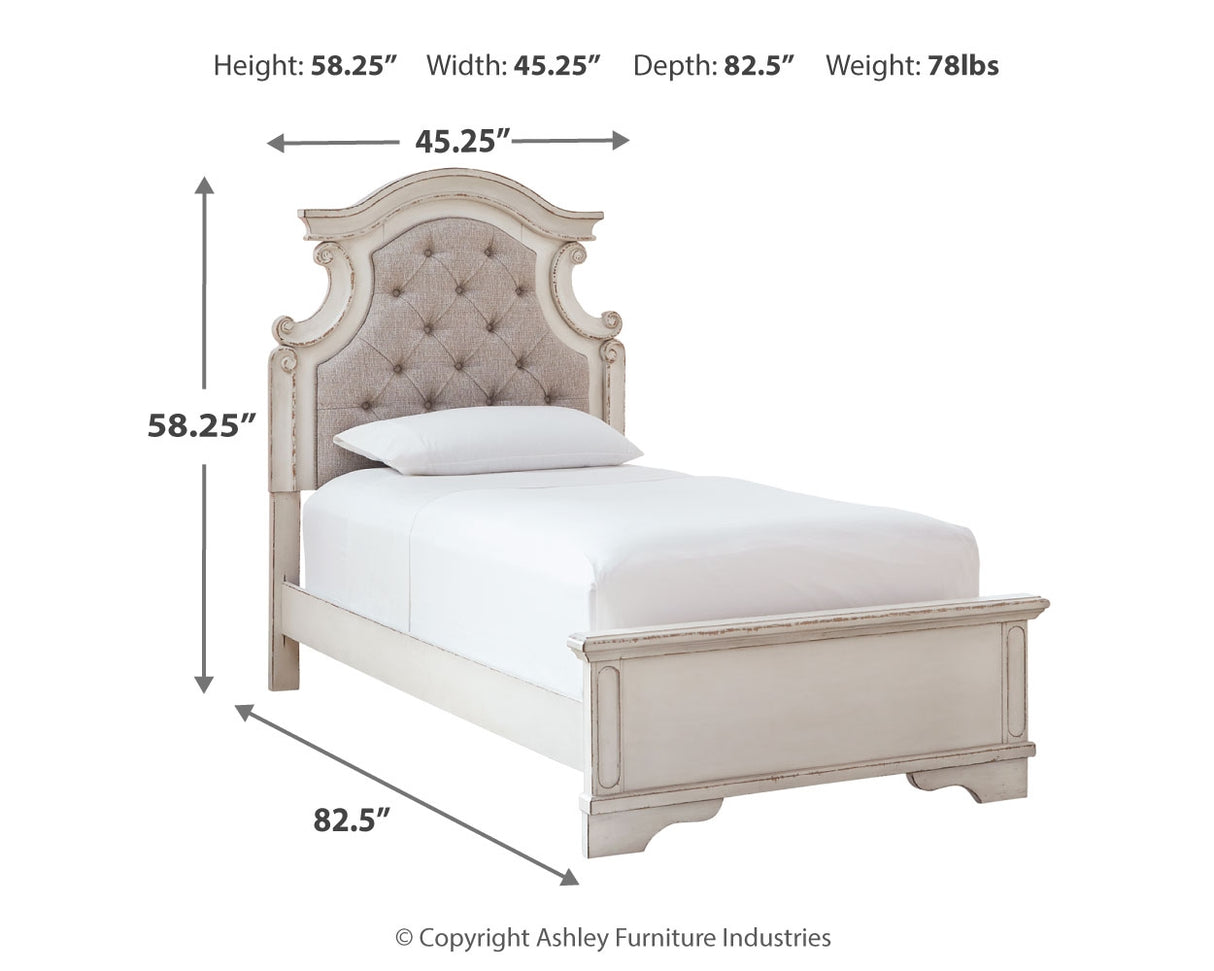 Realyn Twin Upholstered Panel Bed and Nightstand