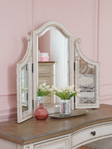 Realyn King Panel Bed, Dresser, Mirror, Chest, Vanity and Nightstand