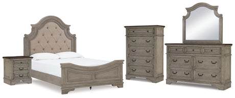 Lodenbay Queen Upholstered Panel Bed, Dresser, Mirror, Chest and Nightstand (Bed Size: Queen)