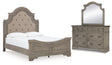 Lodenbay 5-Piece Queen Panel Bed with Mirrored Dresser (Queen Panel Footboard, Queen Upholstered Panel Headboard, Queen Panel Rails, Dresser, Bedroom Mirror)