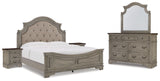 Lodenbay 7-Piece California King Panel Bed with Mirrored Dresser and 2 Nightstands (King/California King Panel Footboard, King/California King Upholstered Panel Headboard, California King Panel Rails, Dresser, Bedroom Mirror, Nightstand, Nightstand)