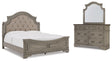 Lodenbay 5-Piece California King Panel Bed with Mirrored Dresser (King/California King Panel Footboard, King/California King Upholstered Panel Headboard, California King Panel Rails, Dresser, Bedroom Mirror)