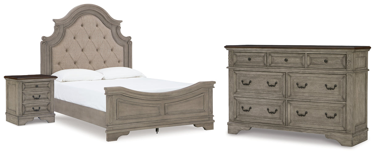Lodenbay Queen Upholstered Panel Bed, Dresser and Nightstand