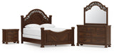 Lavinton Queen Poster Bed, Dresser, Mirror and Nightstand (Bed Size: Queen)