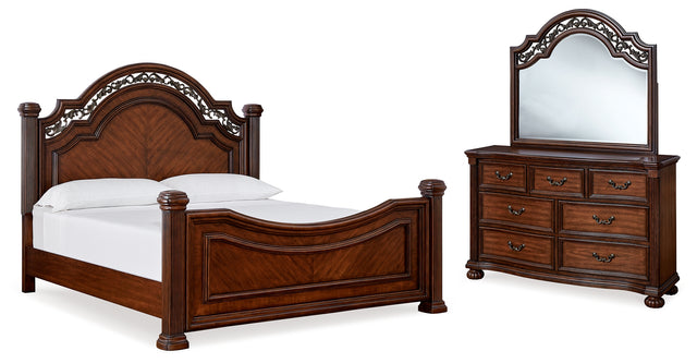 Lavinton 5-Piece Queen Poster Bed with Mirrored Dresser (Queen/King/California King Headboard/Footboard Posts, Queen Poster Headboard/Footboard Panels, Queen/King Rails, Dresser, Bedroom Mirror)