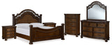 Lavinton King Poster Bed, Dresser, Mirror, Chest and 2 Nightstands (Bed Size: King)