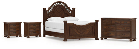 Lavinton 6-Piece Queen Poster Bed with Dresser and 2 Nightstands (Queen/King/California King Headboard/Footboard Posts, Queen Poster Headboard/Footboard Panels, Queen/King Rails, Dresser, Nightstand, Nightstand)