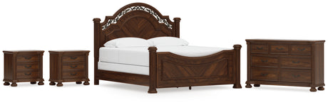 Lavinton 6-Piece King Poster Bed with Dresser and 2 Nightstands (Queen/King/California King Headboard/Footboard Posts, King/California King Poster Headboard/Footboard Panels, Queen/King Rails, Dresser, Nightstand, Nightstand)
