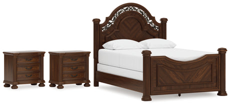 Lavinton 5-Piece Queen Poster Bed with 2 Nightstands (Queen/King/California King Headboard/Footboard Posts, Queen Poster Headboard/Footboard Panels, Queen/King Rails, Nightstand, Nightstand)