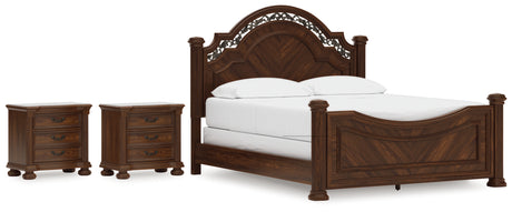 Lavinton 5-Piece California King Poster Bed with 2 Nightstands (Queen/King/California King Headboard/Footboard Posts, King/California King Poster Headboard/Footboard Panels, California King Rails, Nightstand, Nightstand)