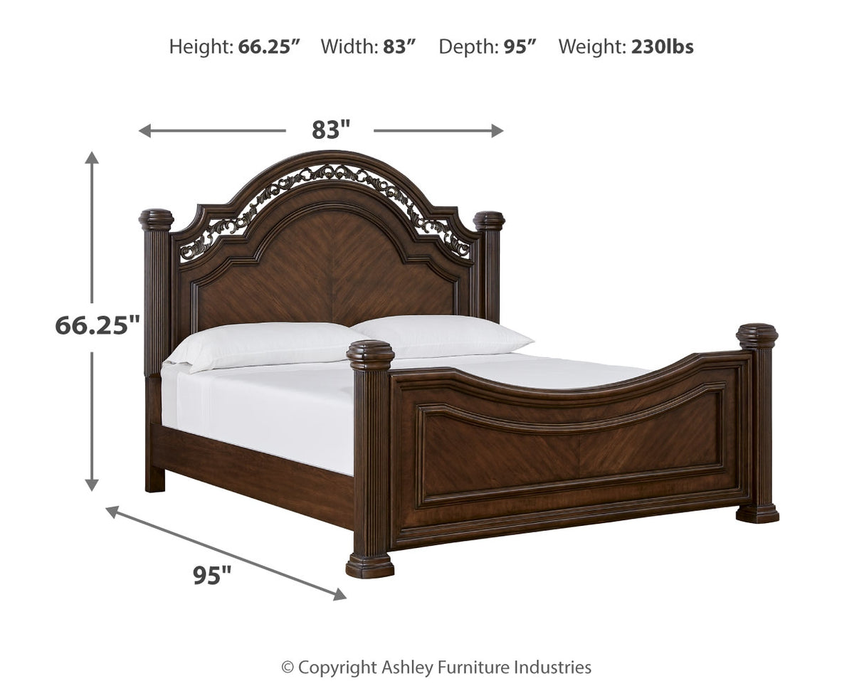 Lavinton 5-Piece King Poster Bed with Mirrored Dresser (Queen/King/California King Headboard/Footboard Posts, King/California King Poster Headboard/Footboard Panels, Queen/King Rails, Dresser, Bedroom Mirror)