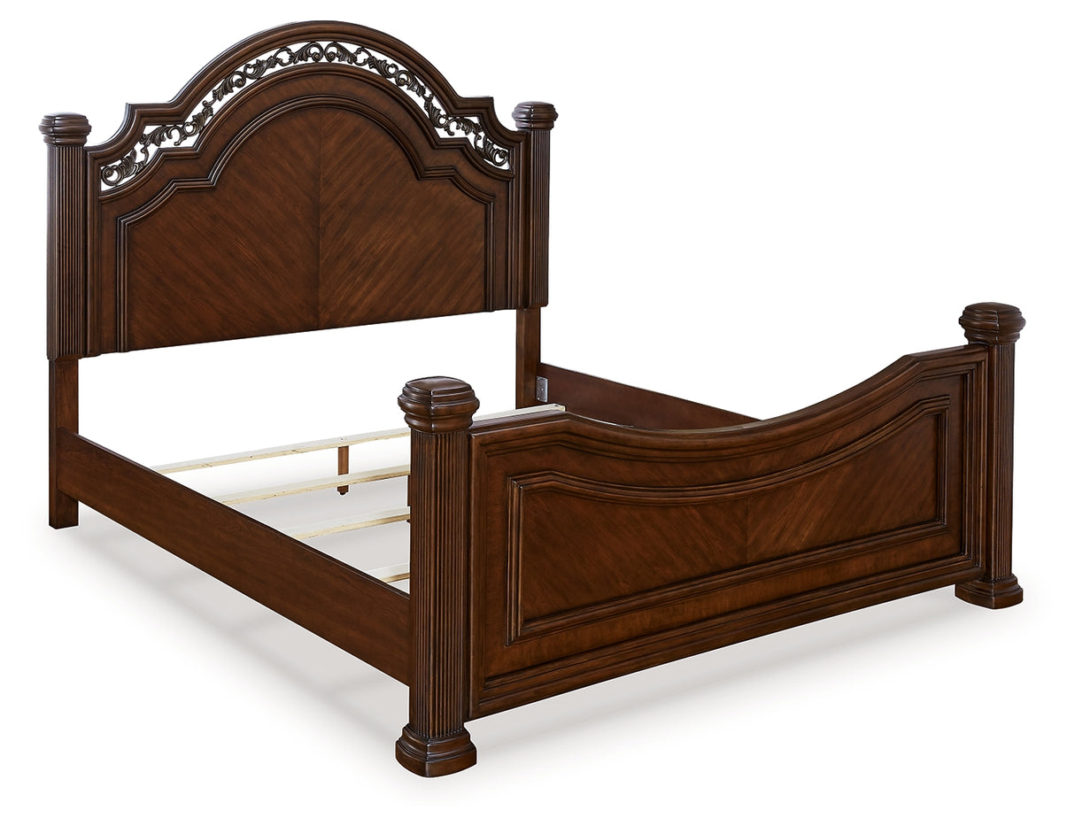 Lavinton 5-Piece King Poster Bed with Mirrored Dresser (Queen/King/California King Headboard/Footboard Posts, King/California King Poster Headboard/Footboard Panels, Queen/King Rails, Dresser, Bedroom Mirror)