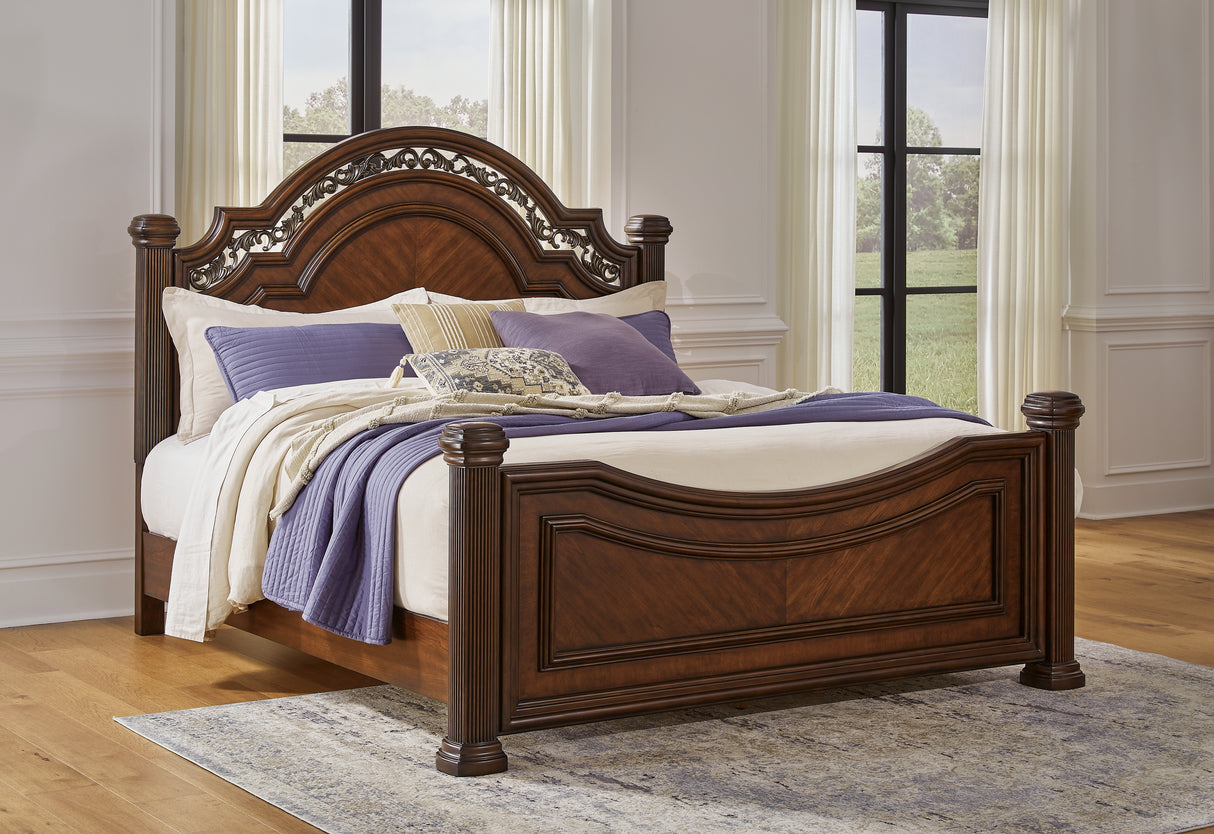 Lavinton 5-Piece Queen Poster Bed with Dresser and Nightstand (Queen/King/California King Headboard/Footboard Posts, Queen Poster Headboard/Footboard Panels, Queen/King Rails, Dresser, Nightstand)