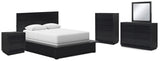 Londer 6-Piece Queen Panel Bed with Mirrored Dresser, Chest and Nightstand (Queen Panel Footboard with Rails, Queen Panel Headboard, Dresser, Bedroom Mirror, Chest of Drawers, Nightstand)