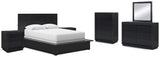 Londer 7-Piece Queen Panel Bed with Mirrored Dresser, Chest and 2 Nightstands (Queen Panel Footboard with Rails, Queen Panel Headboard, Dresser, Bedroom Mirror, Chest of Drawers, Nightstand, Nightstand)