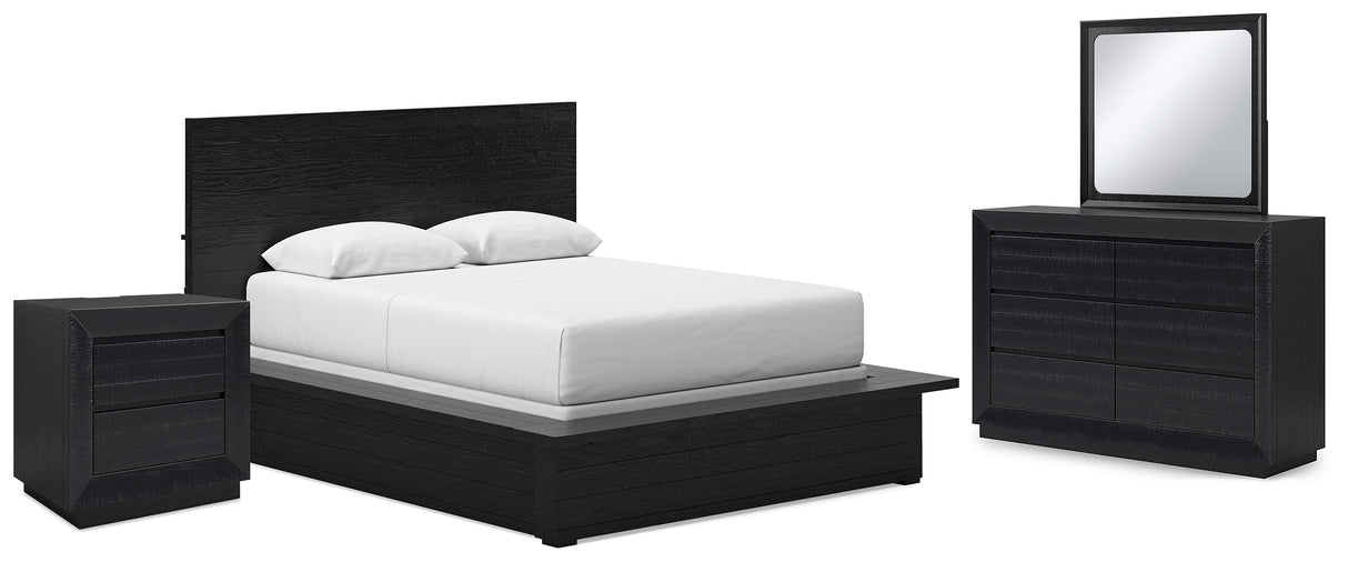 Londer 5-Piece Queen Panel Bed with Mirrored Dresser and Nightstand (Queen Panel Footboard with Rails, Queen Panel Headboard, Dresser, Bedroom Mirror, Nightstand)