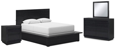 Londer 5-Piece Queen Panel Bed with Mirrored Dresser and Nightstand (Queen Panel Footboard with Rails, Queen Panel Headboard, Dresser, Bedroom Mirror, Nightstand)