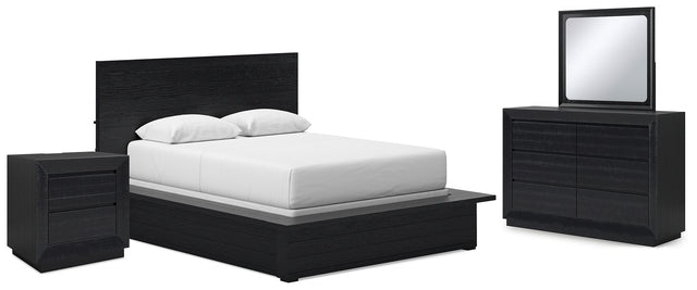 Londer 5-Piece Queen Panel Bed with Mirrored Dresser and Nightstand (Queen Panel Footboard with Rails, Queen Panel Headboard, Dresser, Bedroom Mirror, Nightstand)