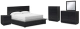 Londer 6-Piece King Panel Bed with Mirrored Dresser, Chest and Nightstand (King Panel Footboard with Rails, King/California King Panel Headboard, Dresser, Bedroom Mirror, Chest of Drawers, Nightstand)