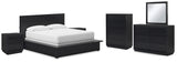 Londer 7-Piece California King Panel Bed with Mirrored Dresser, Chest and 2 Nightstands (King/California King Panel Headboard, California King Panel Footboard with Rails, Dresser, Bedroom Mirror, Chest of Drawers, Nightstand, Nightstand)
