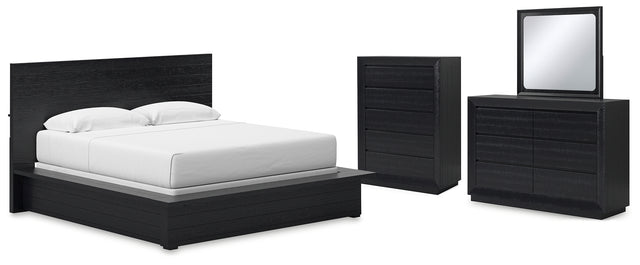 Londer 5-Piece California King Panel Bed with Mirrored Dresser and Chest (King/California King Panel Headboard, California King Panel Footboard with Rails, Dresser, Bedroom Mirror, Chest of Drawers)