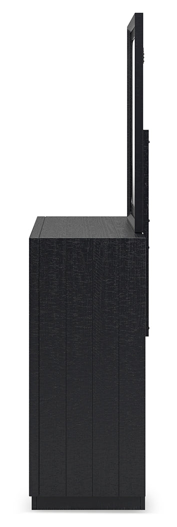 Londer 7-Piece California King Panel Bed with Mirrored Dresser, Chest and 2 Nightstands (King/California King Panel Headboard, California King Panel Footboard with Rails, Dresser, Bedroom Mirror, Chest of Drawers, Nightstand, Nightstand)