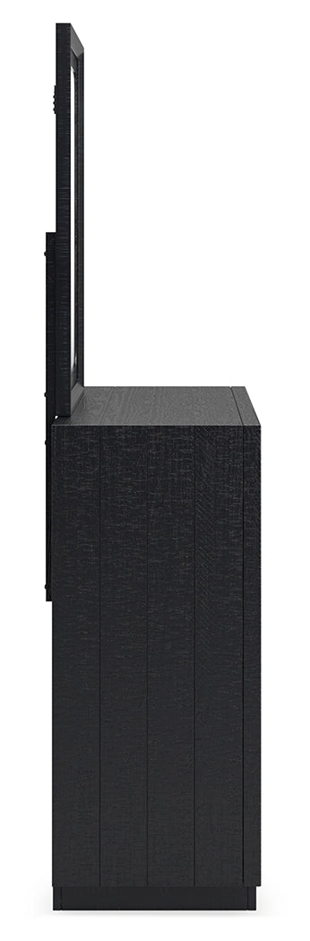 Londer 4-Piece Queen Panel Bed with Mirrored Dresser (Queen Panel Footboard with Rails, Queen Panel Headboard, Dresser, Bedroom Mirror)