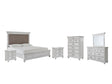 Kanwyn 8-Piece Queen Panel Bed with Mirrored Dresser, Chest and 2 Nightstands (Queen Panel Footboard, Queen Panel Rails, Queen Upholstered Panel Headboard, Dresser, Bedroom Mirror, Chest of Drawers, Nightstand, Nightstand)