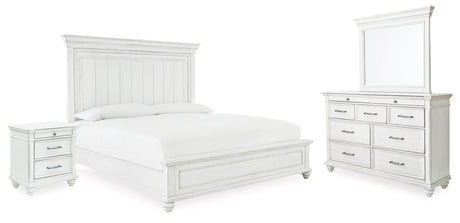 Kanwyn King Panel Bed, Dresser, Mirror and Nightstand (Bed Size: King)