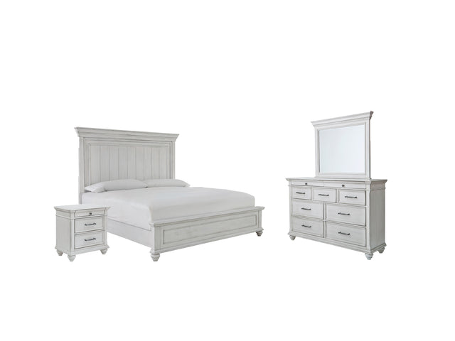 Kanwyn 7-Piece Queen Panel Bed with Mirrored Dresser and 2 Nightstands (Queen Panel Footboard, Queen Panel Headboard, Queen Panel Rails, Dresser, Bedroom Mirror, Nightstand, Nightstand)