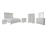 Kanwyn 8-Piece Queen Panel Bed with Mirrored Dresser, Chest and 2 Nightstands (Queen Panel Footboard, Queen Panel Headboard, Queen Panel Rails, Dresser, Bedroom Mirror, Chest of Drawers, Nightstand, Nightstand)