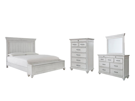 Kanwyn 6-Piece Queen Panel Bed with Storage with Mirrored Dresser and Chest (Queen Storage Footboard, Queen Panel Headboard, Queen Panel Rails, Dresser, Bedroom Mirror, Chest of Drawers)