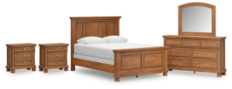 Feddinger 7-Piece Queen Panel Bed with Mirrored Dresser and 2 Nightstands (Queen Panel Footboard, Queen Panel Headboard, Queen Panel Rails, Dresser, Bedroom Mirror, Nightstand, Nightstand)