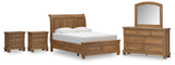 Feddinger 7-Piece Queen Storage Sleigh Bed with Mirrored Dresser and 2 Nightstands (Queen Storage Footboard, Queen Sleigh Headboard, Queen Rails with Roll Slats, Dresser, Bedroom Mirror, Nightstand, Nightstand)