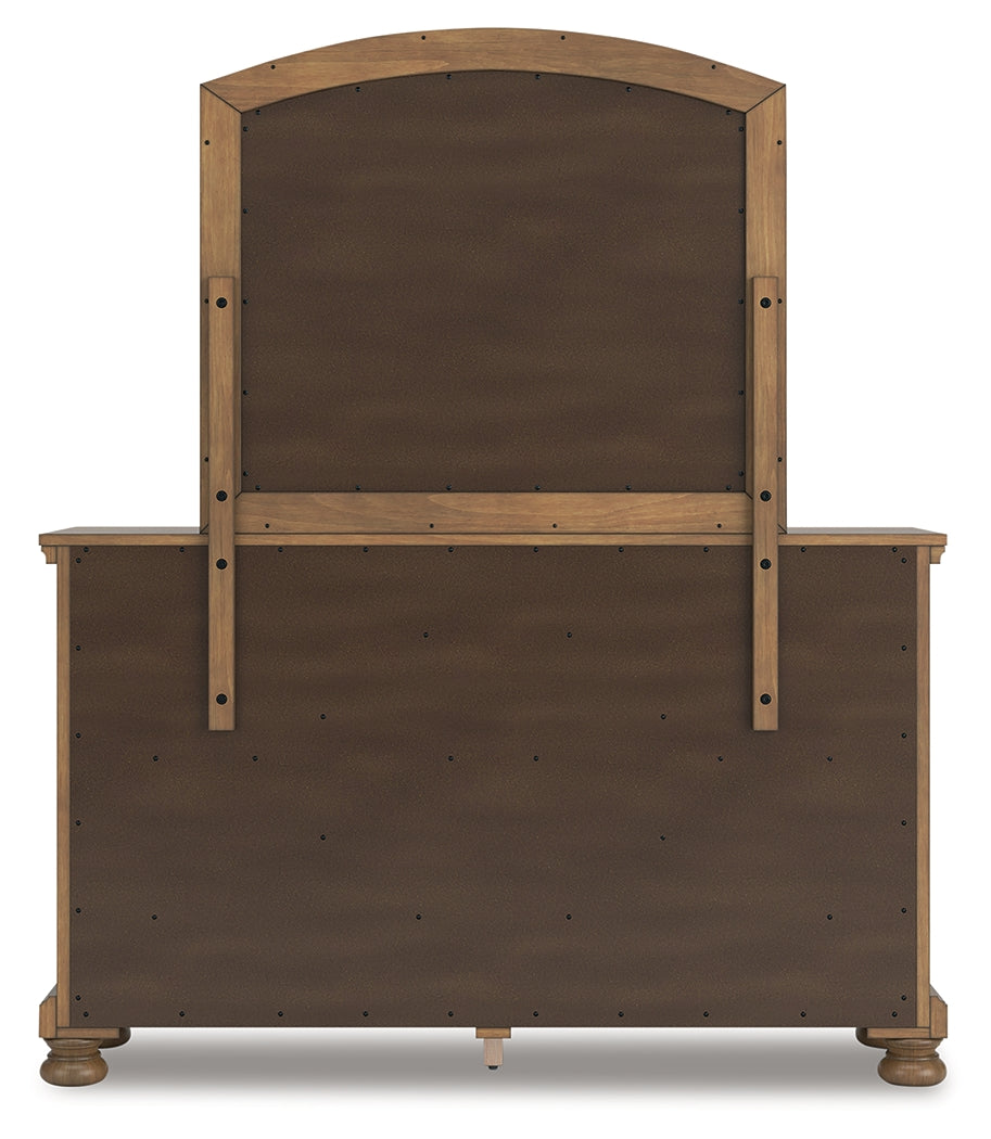 Feddinger 6-Piece King Panel Bed with Mirrored Dresser and Chest (King/California King Panel Footboard, King/California King Panel Headboard, King Panel Rails, Dresser, Bedroom Mirror, Chest of Drawers)