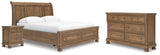 Feddinger 5-Piece California King Storage Sleigh Bed with Dresser and Nightstand (King/California King Storage Footboard, King/California King Sleigh Headboard, California King Rails with Roll Slats, Dresser, Nightstand)