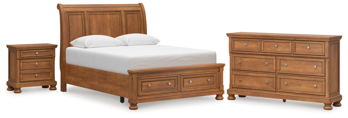 Feddinger 5-Piece Queen Storage Sleigh Bed with Dresser and Nightstand (Queen Storage Footboard, Queen Sleigh Headboard, Queen Rails with Roll Slats, Dresser, Nightstand)