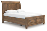 Feddinger 5-Piece Queen Storage Sleigh Bed with Dresser and Nightstand (Queen Storage Footboard, Queen Sleigh Headboard, Queen Rails with Roll Slats, Dresser, Nightstand)