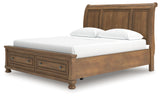 Feddinger 5-Piece California King Storage Sleigh Bed with Dresser and Nightstand (King/California King Storage Footboard, King/California King Sleigh Headboard, California King Rails with Roll Slats, Dresser, Nightstand)
