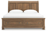 Feddinger 6-Piece King Storage Sleigh Bed with Mirrored Dresser and Nightstand (King/California King Storage Footboard, King/California King Sleigh Headboard, King Rails with Roll Slats, Dresser, Bedroom Mirror, Nightstand)