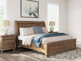 Feddinger 7-Piece King Storage Sleigh Bed with Mirrored Dresser and 2 Nightstands (King/California King Storage Footboard, King/California King Sleigh Headboard, King Rails with Roll Slats, Dresser, Bedroom Mirror, Nightstand, Nightstand)