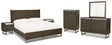 Arkenton 8-Piece Queen Panel Bed with Mirrored Dresser, Chest and 2 Nightstands (Queen Panel Footboard with Slats, Queen Panel Headboard, Queen/King Panel Rails, Dresser, Bedroom Mirror, Chest of Drawers, Nightstand, Nightstand)