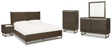 Arkenton 7-Piece King Panel Bed with Mirrored Dresser, Chest and Nightstand (King/California King Panel Footboard with Slats, King/California King Panel Headboard, Queen/King Panel Rails, Dresser, Bedroom Mirror, Chest of Drawers, Nightstand)