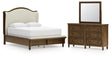 Sturlayne Queen Upholstered Panel Bed, Dresser and Mirror