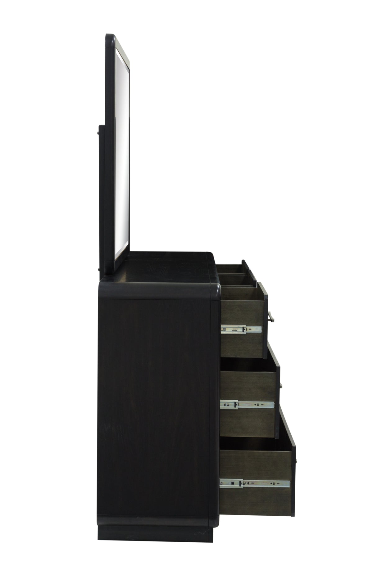 Rowanbeck 6-Piece King Upholstered Panel Bed with Mirrored Dresser, Chest and Nightstand (King Upholstered Panel Footboard with Rails, King/California King Upholstered Panel Headboard, Dresser, Bedroom Mirror, Chest of Drawers, Nightstand)