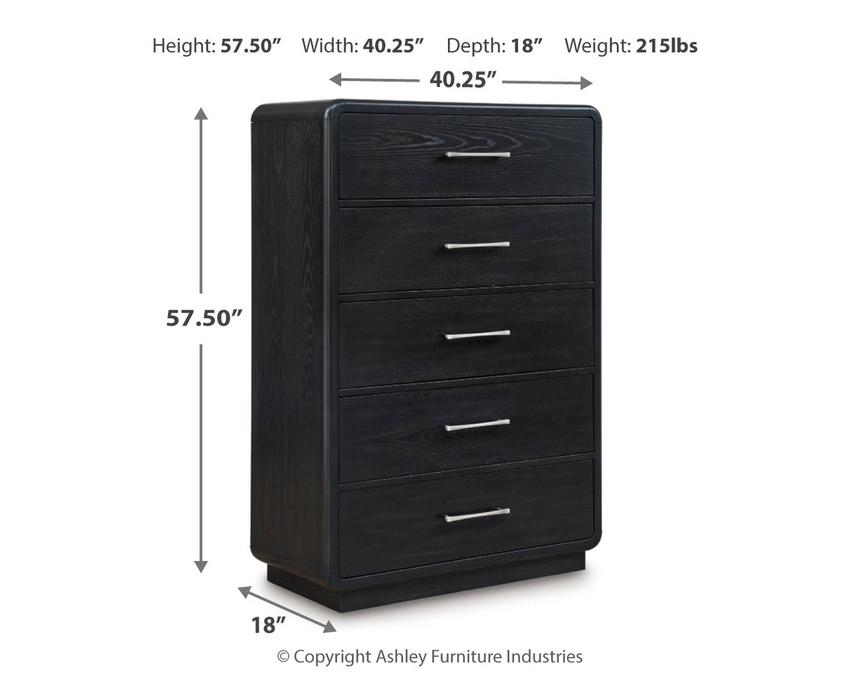 Rowanbeck 7-Piece Queen Upholstered Panel Bed with Mirrored Dresser, Chest and 2 Nightstands (Queen Upholstered Panel Footboard with Rails, Queen Upholstered Panel Headboard, Dresser, Bedroom Mirror, Chest of Drawers, Nightstand, Nightstand)