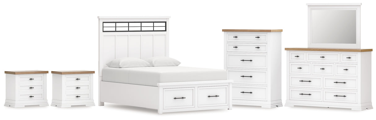 Ashbryn 8-Piece Queen Panel Storage Bed with Mirrored Dresser, Chest and 2 Nightstands (Queen Storage Footboard, Queen Panel Headboard with Roll Slats, Queen/King Panel Rails, Dresser, Bedroom Mirror, Chest of Drawers, Nightstand, Nightstand)