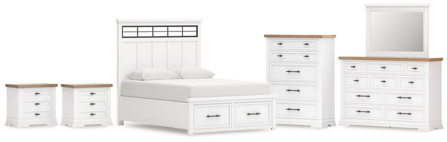 Ashbryn 8-Piece Queen Panel Storage Bed with Mirrored Dresser, Chest and 2 Nightstands (Queen Storage Footboard, Queen Panel Headboard with Roll Slats, Queen/King Panel Rails, Dresser, Bedroom Mirror, Chest of Drawers, Nightstand, Nightstand)